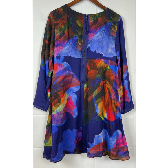 Anthropologie Leifsdottir Blue Silk Swing Dress Abstract Floral Back Zip M - Picture 4 of 10